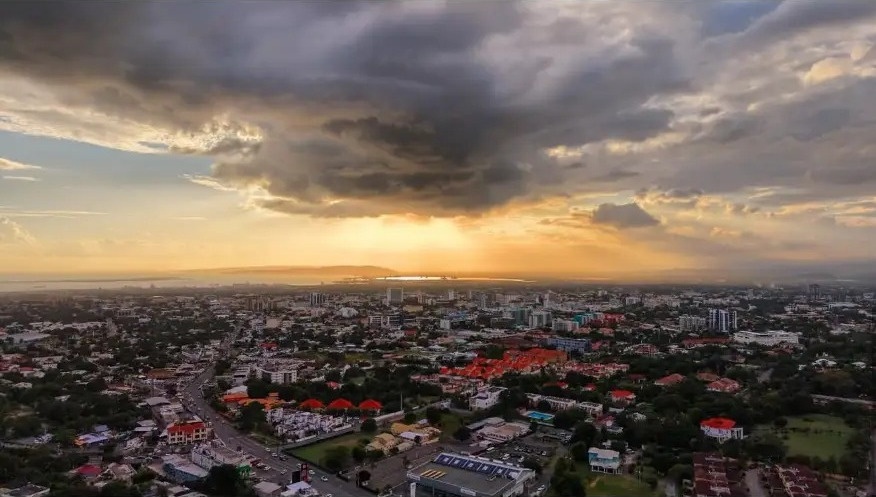 Storm clouds and sunset over the city of Kingston, Jamaica